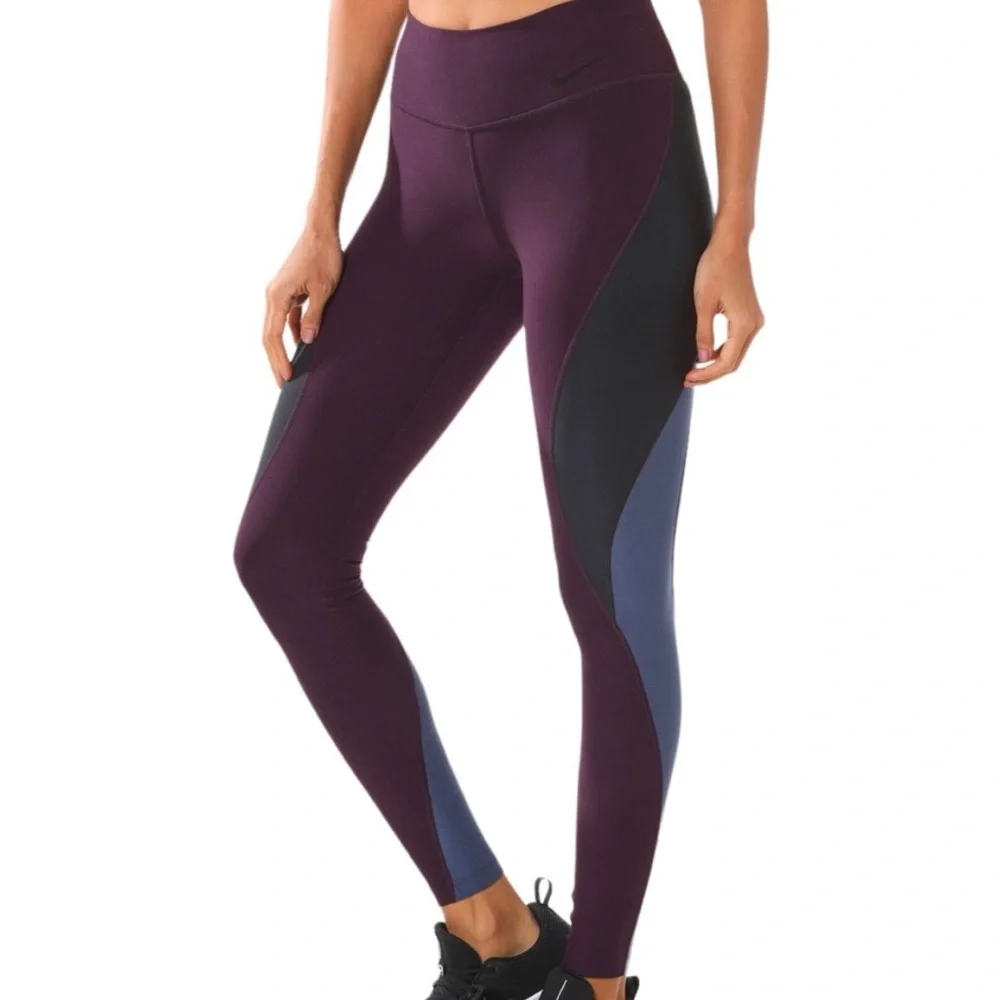 Nike Dri-Fit Power Legend Performance Athletic Leggings XL Burgundy Blue Black